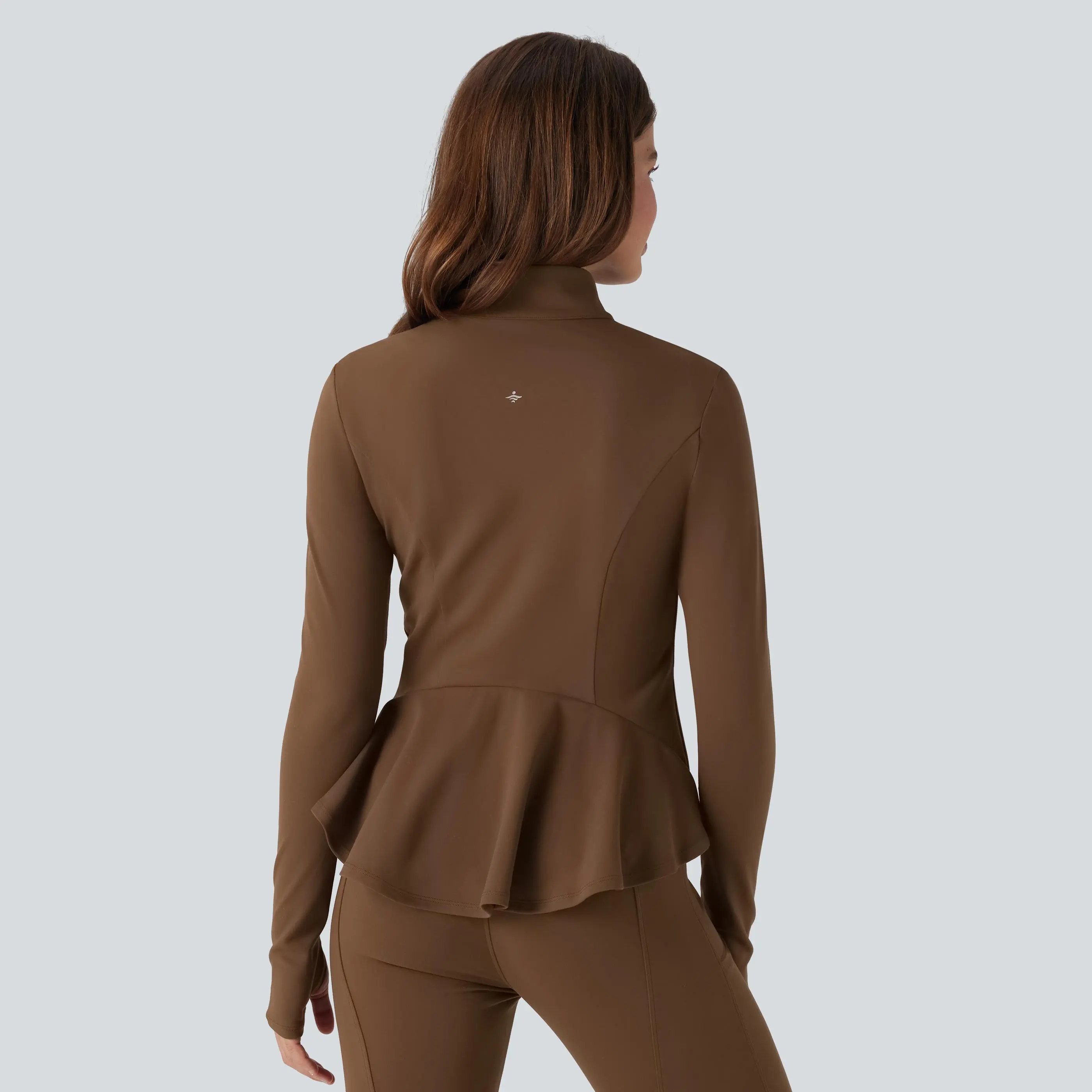 Halara Stand Collar Zipper Thumb Hole Ruffle Hem Slim Jacket with Pockets