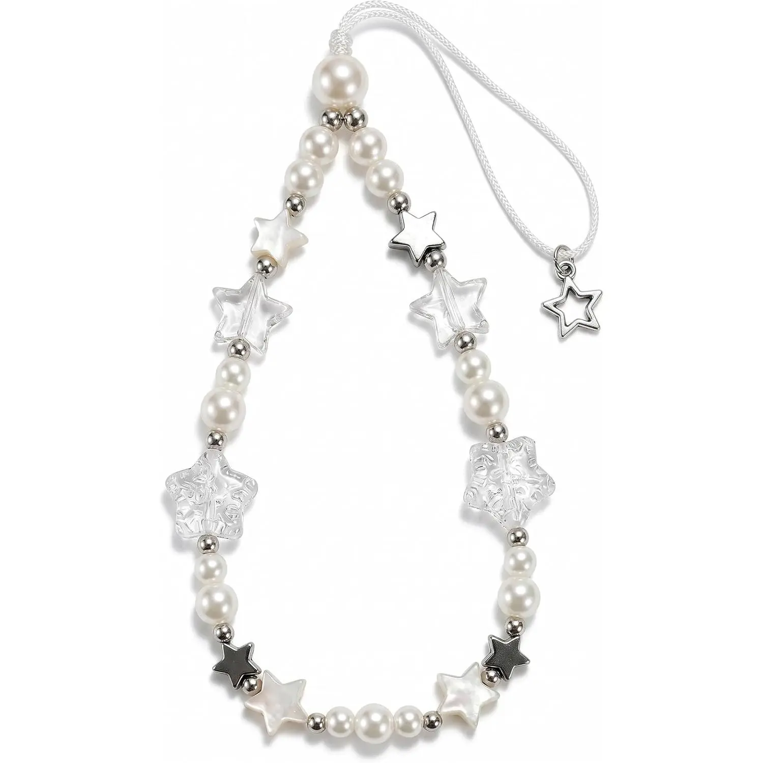 Phone Charm,  White Beaded Strap for  and Android, Aesthetic Wrist Lanyard, Cute   Charm for Phone, Bag, Camera and Wallet