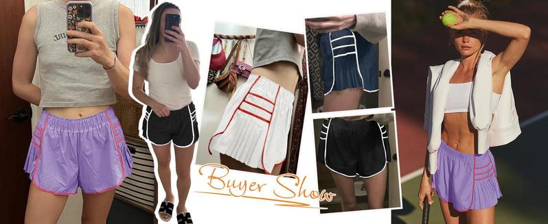 Imily Bela Womens Workout Gym Shorts Running Pleated Contrast Stitch Elastic Waist Athletic Quick Dry Shorts