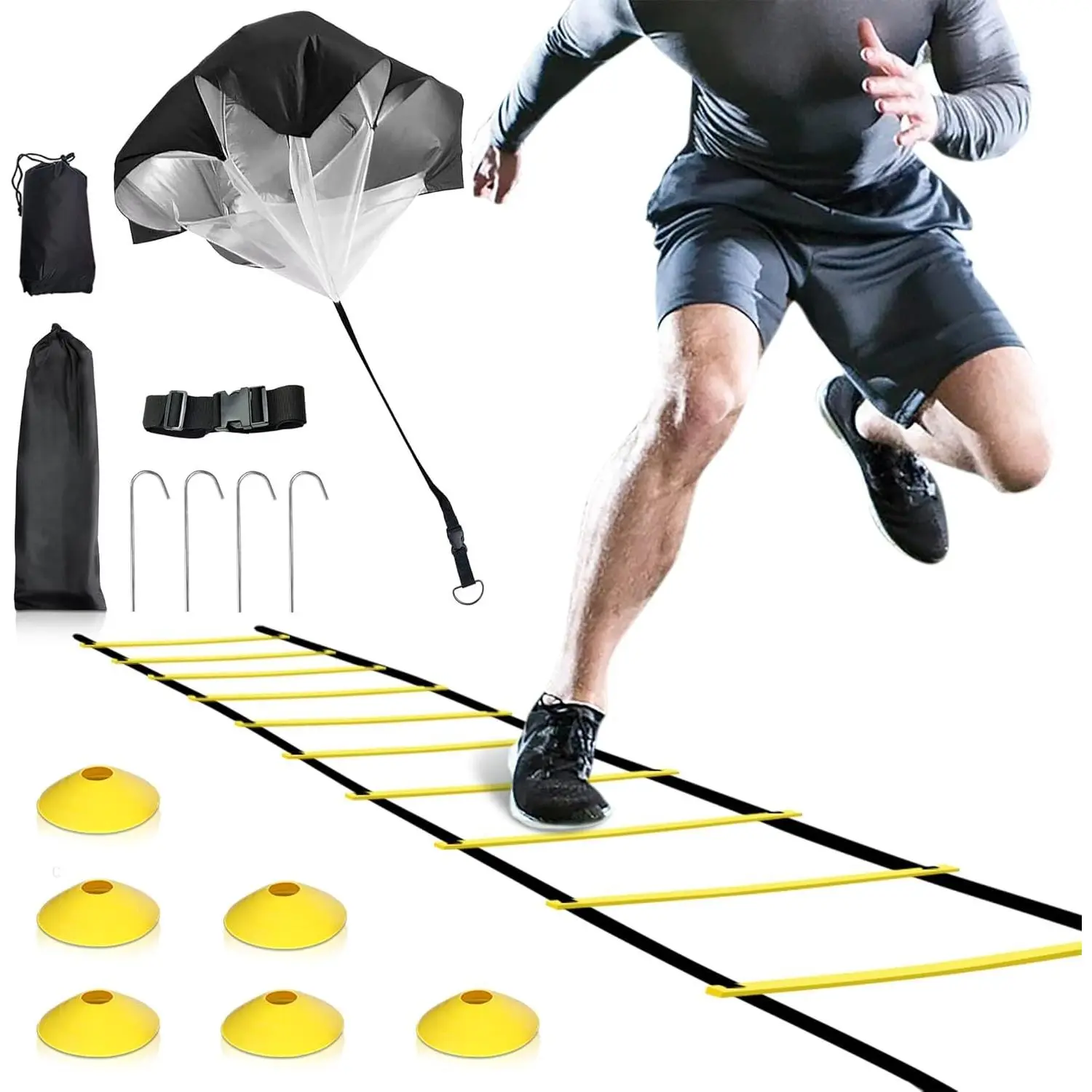 Agility Ladder Speed  Ladder Workout Ladder with 6 or 10 Cones 12 Rung 20ft with Resistance Parachute