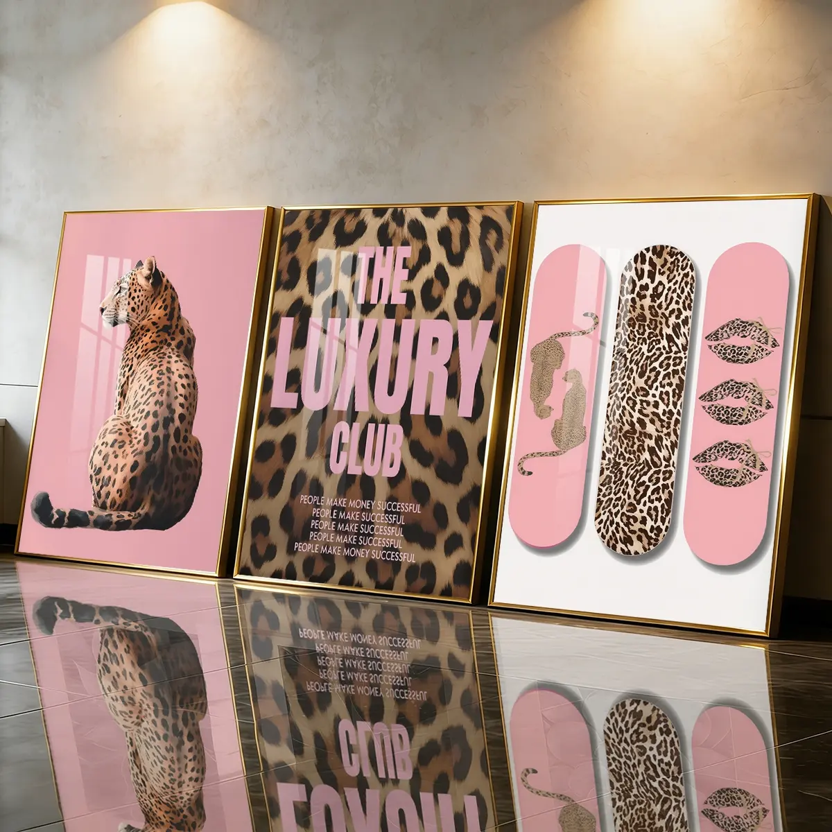 3 Count Aluminum Alloy Frame Canvas, Framed Home Decor, Fashion Poster Leopard Animal Print Art, Modern Living Room Decoration, Light Luxury Family Art, Suitable For Bedroom, Corridor And Office Wall Decor, Gift