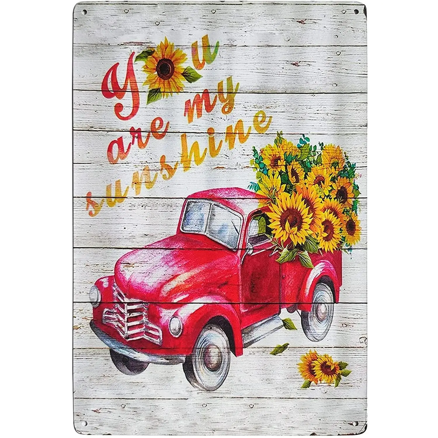 8x12 in Lightweight Rectangle Retro "You Are My Sunshine" Sunflower Red Truck Vintage Metal Tin Bar Wall Sign, Farmhouse Home Decoration for Kitchen, Cafe Room Gift, Christmas