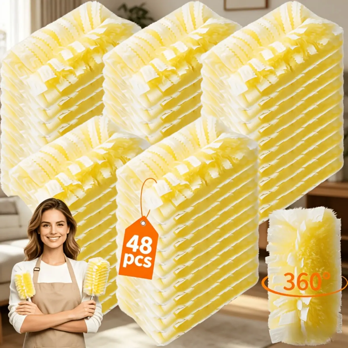 Premium 48-Pack Electrostatic Duster Refills, High-Efficiency Dust Trapping Cloths, Unscented Disposable Replacement Heads for 360° Deep Cleaning, Perfect for Blinds, Fans & Furniture, Easy Household Maintenance