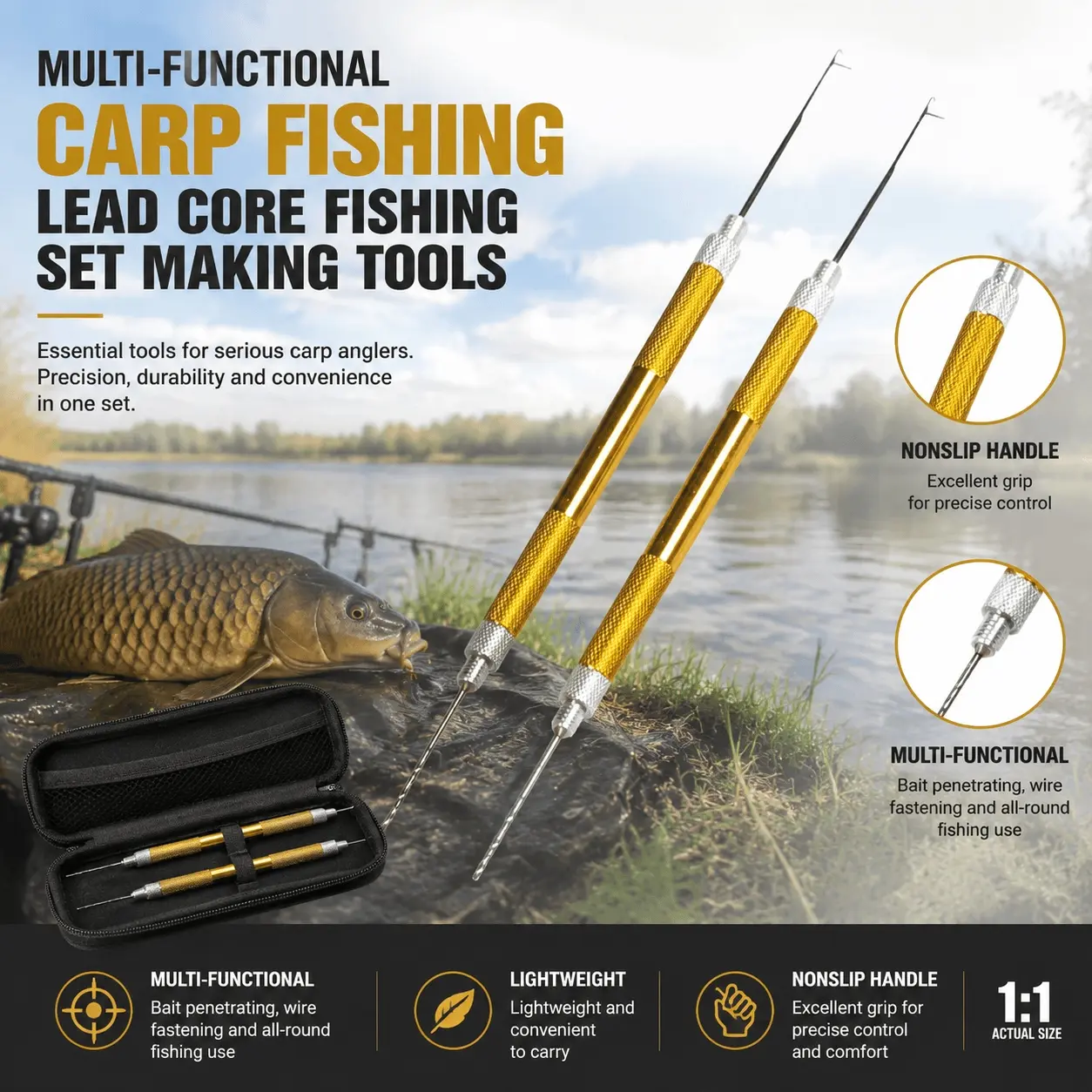 Professional Carp Fishing Rig Making Kit: Multi-Function Lead Core Tool Set with Quick Connector Needle, Hook Drill, Baiting Needle for DIY Freshwater Fishing Rigs, Portable Tackle Upgrade, Fishing Accessories