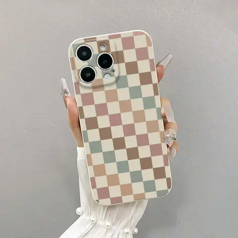 Vintage White Checkered TPU Protective Shockproof Smartphone Case - Anti-Drop, Full Coverage, Precision Protector for iPhone 18 Pro Max/17 Pro Max/17 Air/16 Plus/15/14/13/12/11/Xs, Reinforced Edges, Durable Phone Accessories (HMF42)