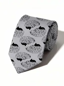 Classic Matter Brain themed Skinny Tie for Men & Women Fun Novelty Grey Brain pattern Necktie for Weddings, Graduation, Parties & Casual Business Suits Fun Polyester Dress Tie