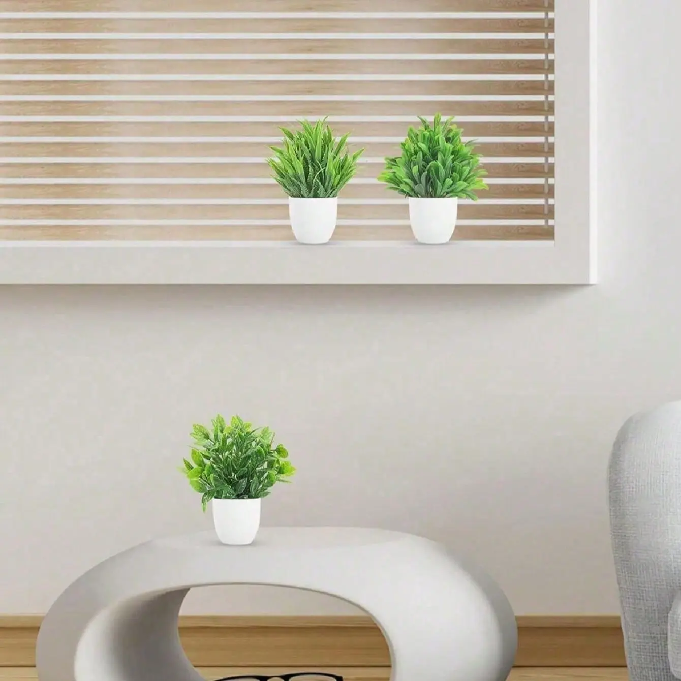 4 Piece Artificial Potted Plants, Small Fake Plants, Faux Plants for Indoor Home Decor, Artificial Flowers for Windowsill, Bathroom, Wall, Office Desk