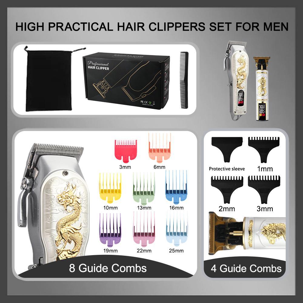 Dragon Pattern Hair Clipper Set, 1 Box USB Rechargeable Hair Trimmer Set with Accessories, Professional Hair Clipper Set for Men, Barber Equipment