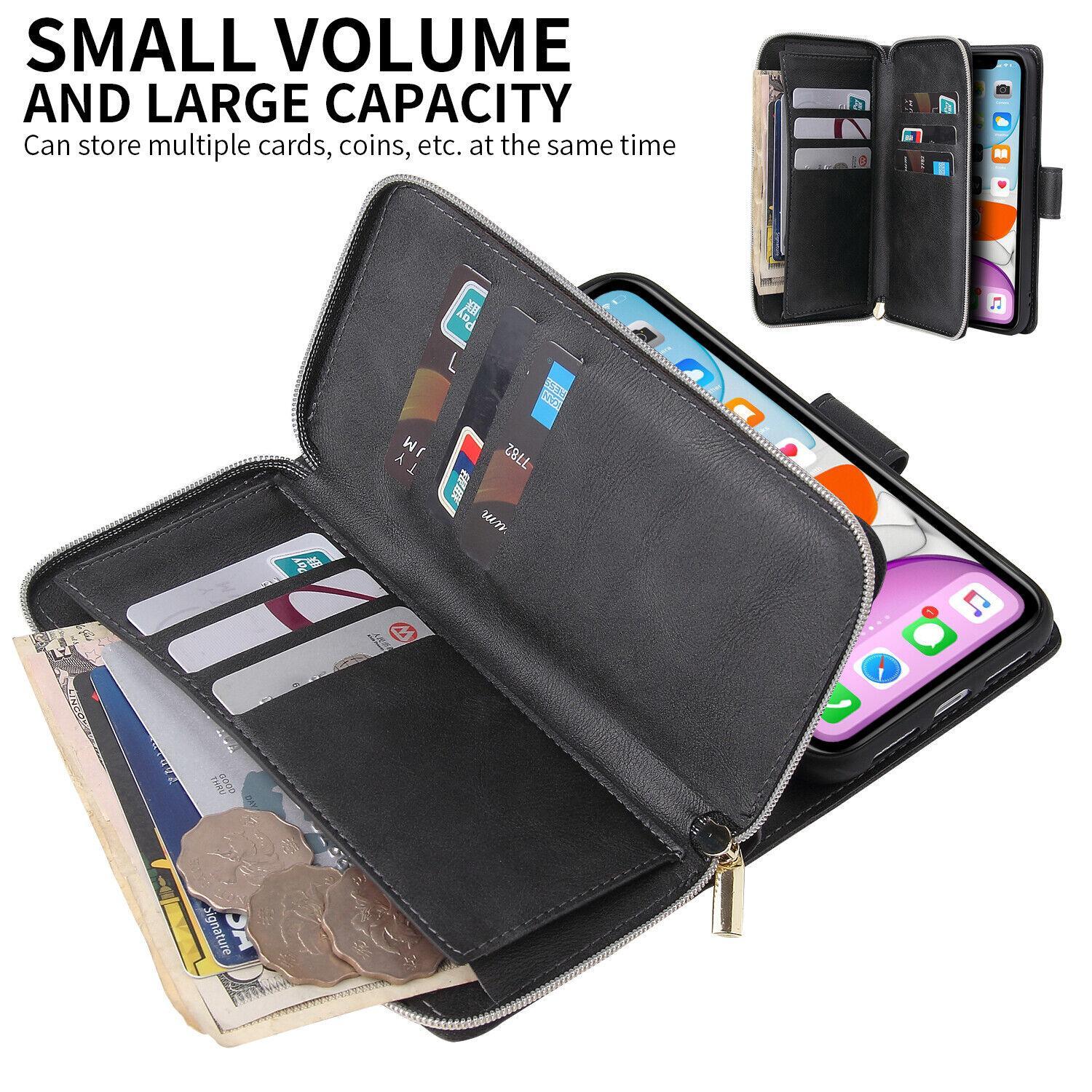 [Free !ship] For iPhone 17 Pro Max 16 15 Plus 14 Pro Max 13 12 11 Pro Max Luxury Large Capacity PU Leather Zipper Wallet Case Card Slots Cash Coin Purse Bag Full Shockproof Flip Stand Cover