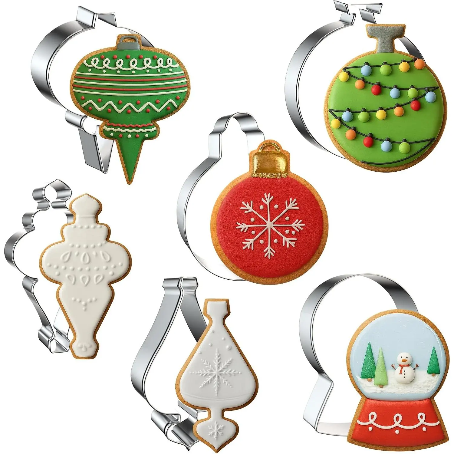 6 count Snow Globe Ornament Cookie  Set, Christmas Cookie Cutters | Holiday Shaped Biscuit Molds, Stainless Steel Baking Supplies for Homemade Cookies, Christmas Snow Globe Ornament