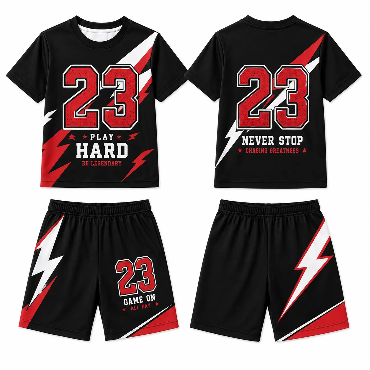 Kids Number Sports Outfit Set Boys Girls 2 Piece Athletic Shirt and Shorts, Toddler Summer Activewear, Basketball Football Style Jersey, Game Day Clothes, Play Hard Graphic Tee, Elastic Waist Shorts, School Playwear, Birthday Gift Outfit Set for Kids