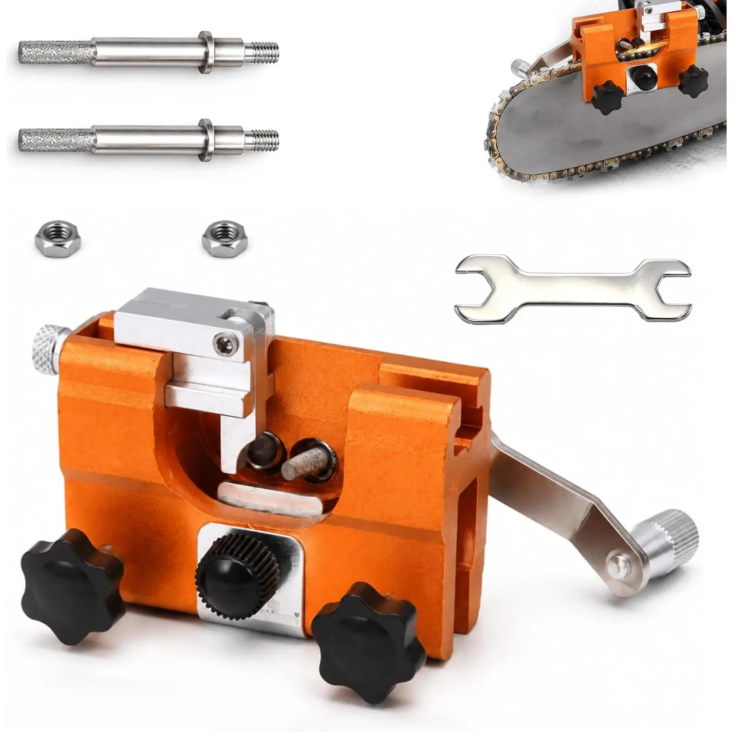2026 New Klampero Chain Sharpener, Chain Saw Sharpener Tool, Portable Hand Crank Chainsaw Chain Sharpener Set, Portable Household Hardware Tool, for Chain Sharpening