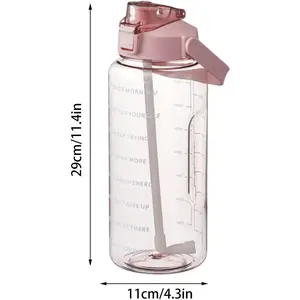 Large Leak-Proof Sports Water Bottle with Straw and Time Markers, 64oz Capacity, Ideal for Outdoor Activities, Durable and Reusable, Sports Drinking Bottle, Leakproof Water Bottle