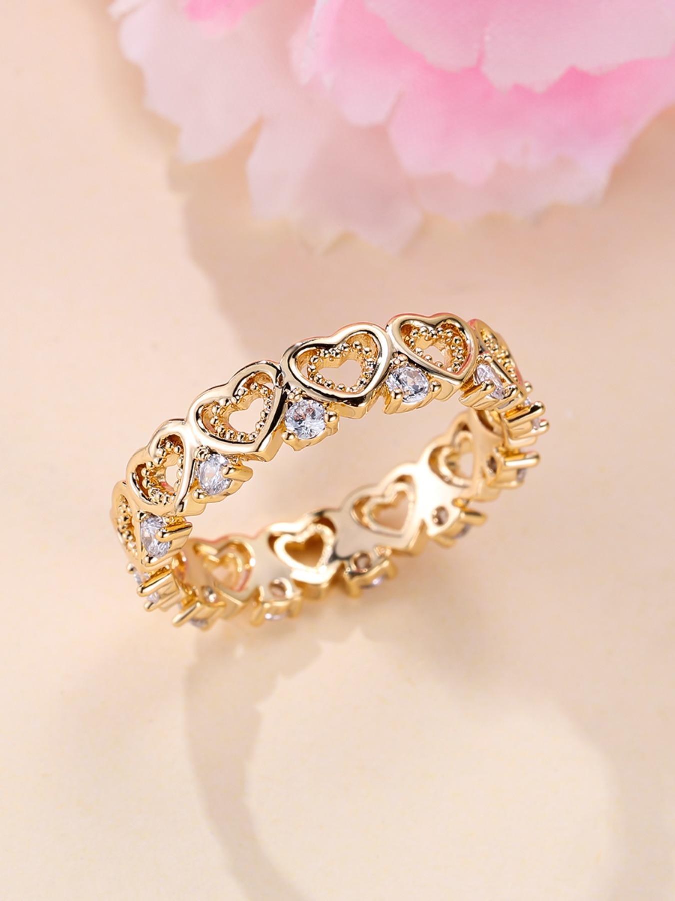 1 Piece Fashion Heart Shaped Engagement Ring, Heart Cluster Ring, Elegant Copper Jewelry for Women, Girl's Temperament All-match Accessory, Gifts for Wife, Heart Design Ring