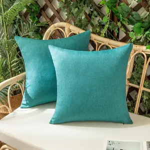 Set of 2 16x16 inch Outdoor Waterproof Throw Pillow Covers - Summer Decorative Solid Farmhouse Cushion Cases for Patio Tent Balcony Couch Sofa Car, Turquoise