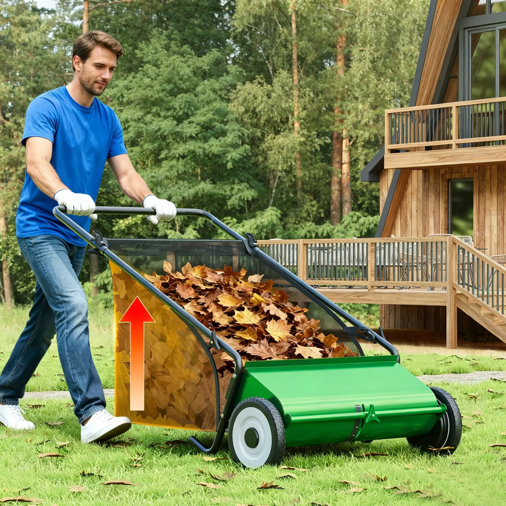 Garvee Heavy-Duty 26-Inch Push Lawn Sweeper – 4 Reinforced Spinning Brushes, 7 Cu.Ft Mesh Collection Bag, Adjustable Height, Durable Steel Frame & Rubber Wheels, Ideal Yard Tool for Leaves, Grass, Debris