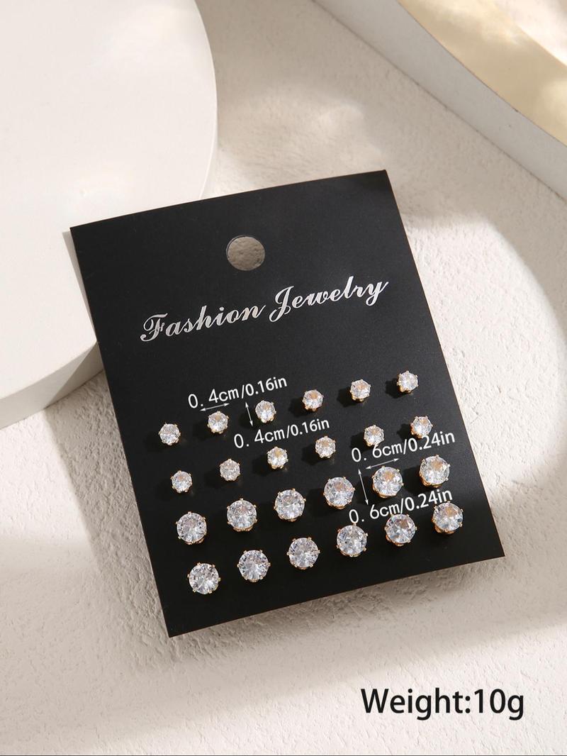 Women's Mixed Size Elegant Rhinestones Decor Stud Earrings, Ear Jewelry For Party, Daily Clothing Decor For Girl, Fashion Earrings