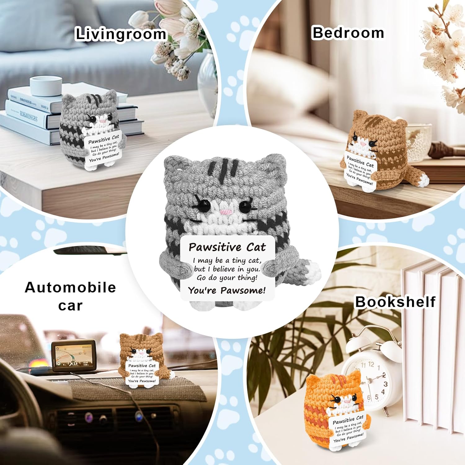 Positive Crochet Cat Mini Animal Emotional Cheer Up Support Gifts, Funny Crochet Mini Handmade Cat for Women Men Friends Mom Daughter Son Teen Birthday Mothers Day Decor Graduation Gifts