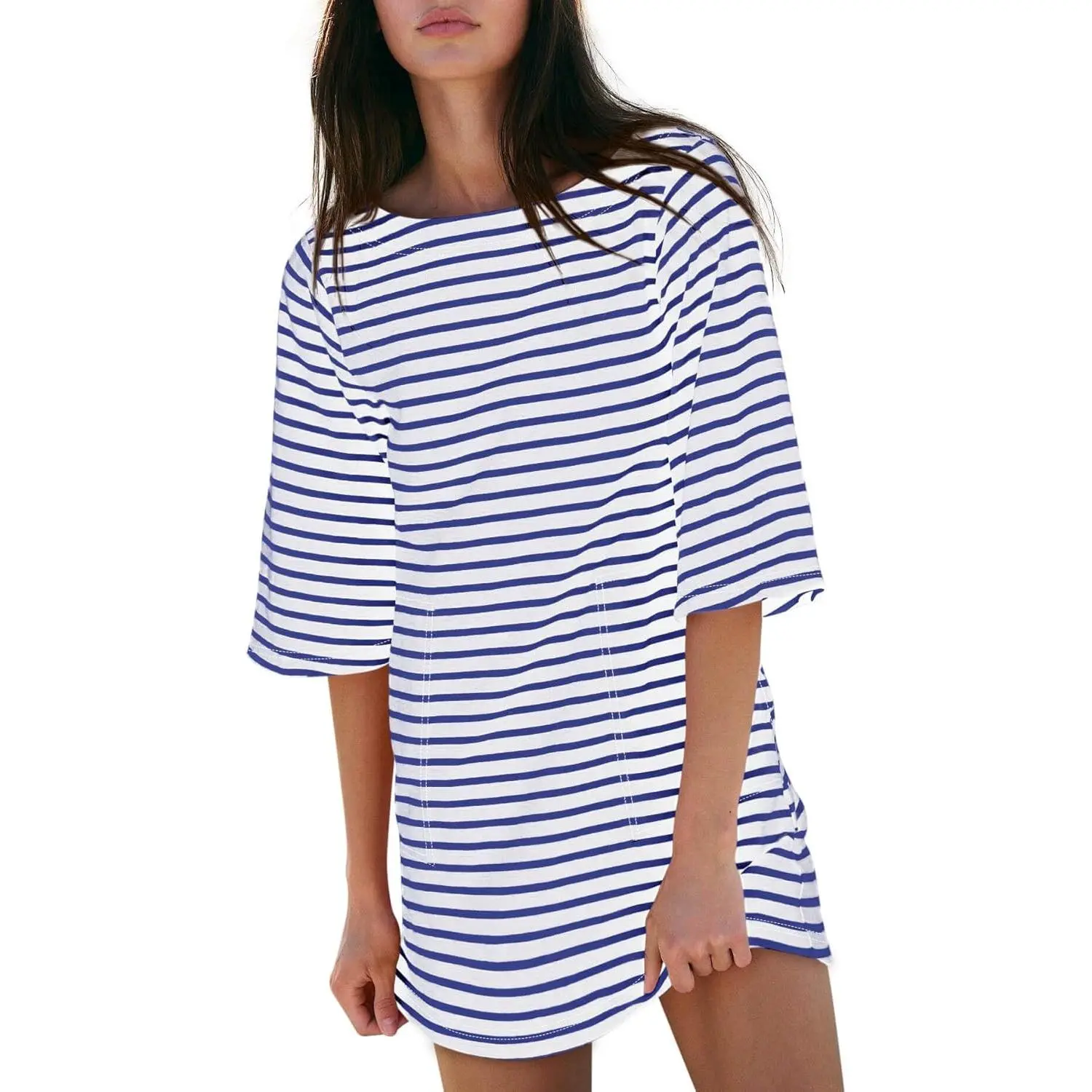 Women’s T Shirt Dress Cotton Summer Dresses 2026 Casual Loose Short Sleeve Striped Mini Dress with Pockets