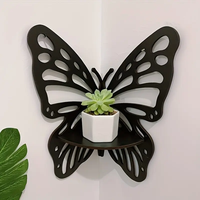 Vintage Wooden Butterfly Corner Shelf, Wall-Mounted Hollow Decorative Rack, Floating Storage Organizer, Multi-Scene Applicable, Shelf For Wall