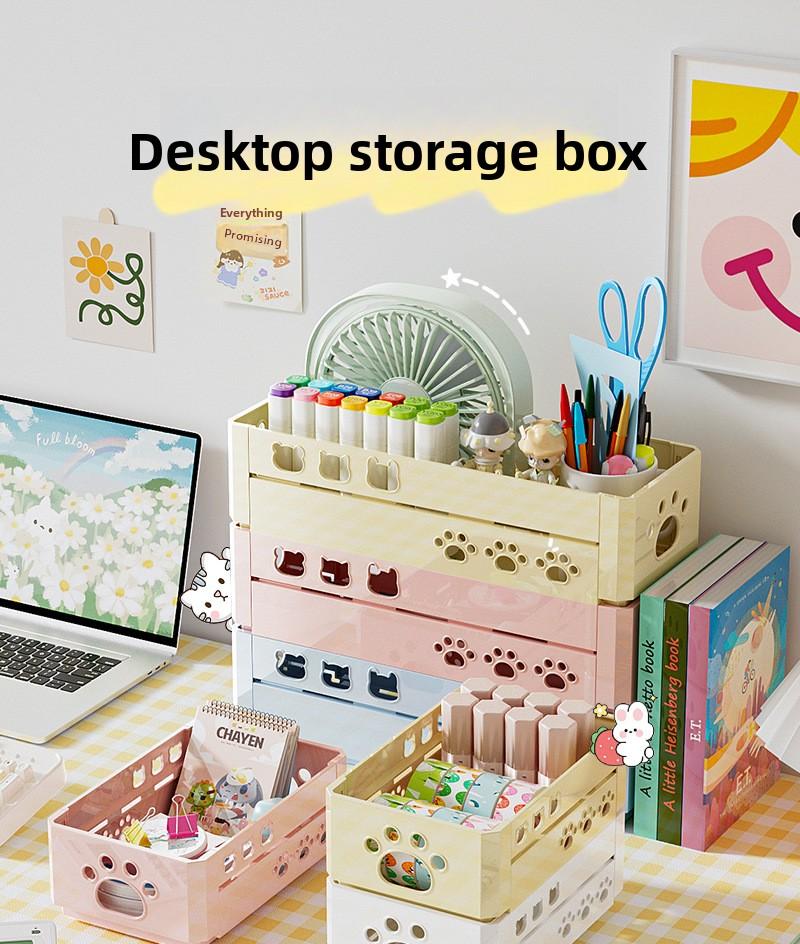 Clario "Rainbow Palette" Aesthetic Trio Folding Crate — Modular Desktop Storage for Stationery and Desk Reset. This Collapsible Pastel Organizer is Perfect for Skincare, Washi Tape and Office Supplies. Pinterest Style Space Saving Solution
