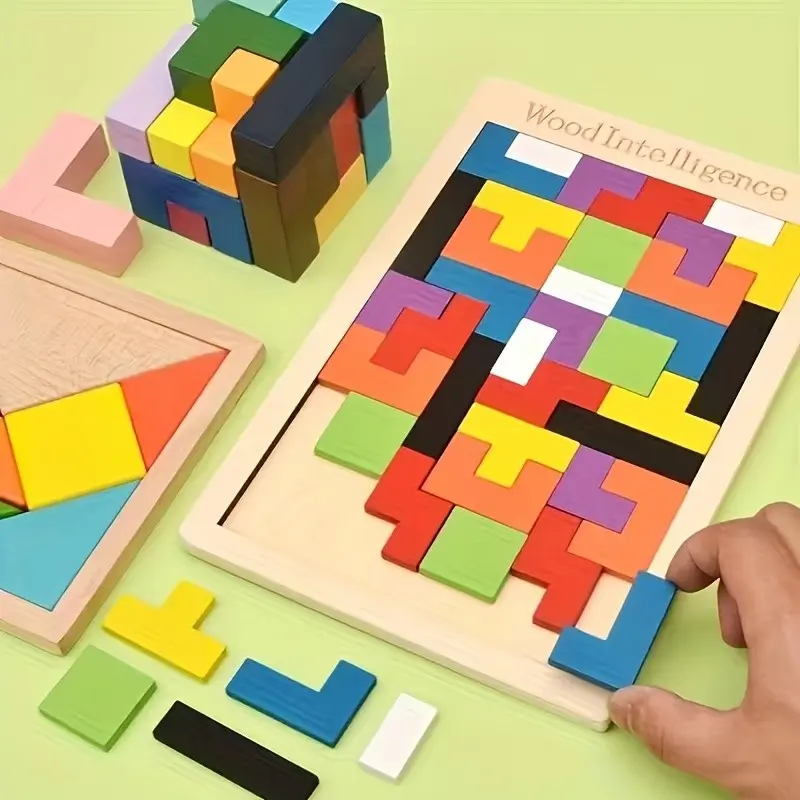 Wooden Puzzle Blocks, Educational Toy, Tangram Puzzle, Colorful 3D Building Game, Ideal Gift for Easter, Thanksgiving, Christmas, Halloween