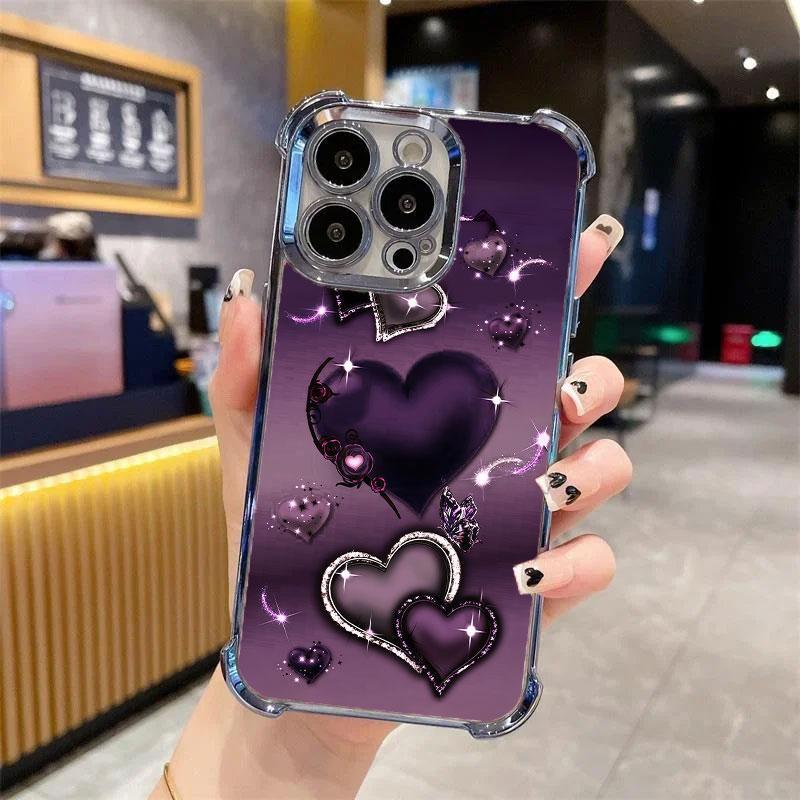 Heart Pattern Phone Case, Anti-drop Cellphone Protective Case, Total Protective Shockproof Mobile Phone Cover for iPhone 11 12 13 14 15 16 17 Pro Max/Pro/Plus/Air, Phone Decoration # IPAX1.