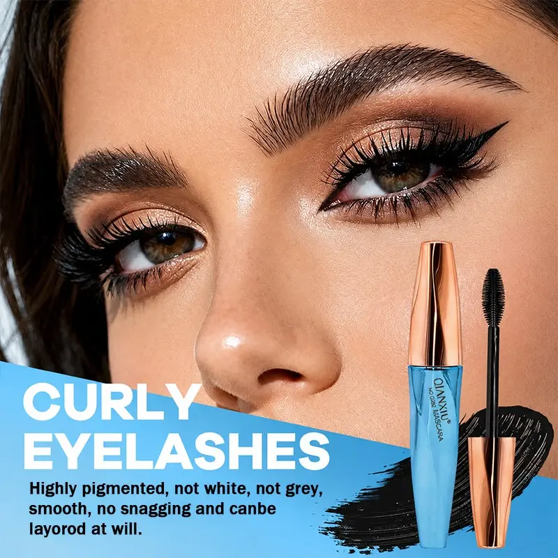 Qianxiu Lengthening & Curling Mascara, 4D Silk Fiber Waterproof Smudge Proof Mascara, Dramatic Volume, Tiktok Viral Eye Makeup