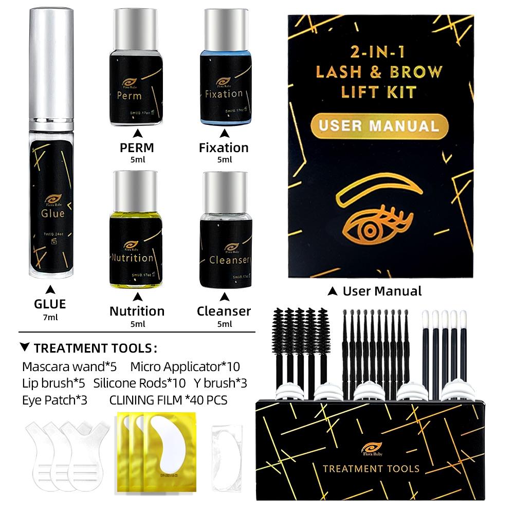 Professional Eyelash & Eyebrow Lift Kit, Reusable Long Wispy Curl Faux Cluster Lashes Strip Lashes, Lengthening and Volumizing Faux Eye Lashes, Volume Cluster Lashes