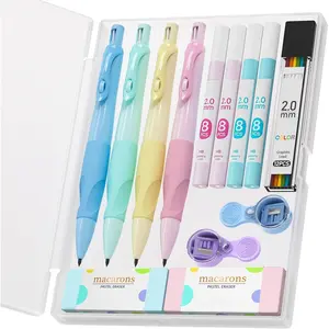 2.0MM Handwriting Pencils for  with Comfort  Grip, 4 count Cute Mechanical Pencils with 44 count Lead Refills, 2 count Sharpeners/Erasers, Aesthetic School Supplies for  Writing
