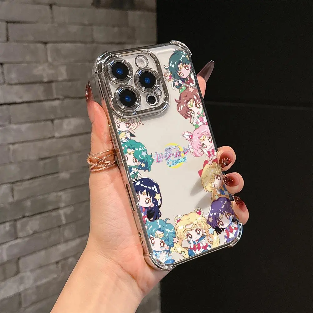 HOT Anime Lovely Cartoon m-moons Plating Phone Case For s-sailor iPhone 17 Air 16 15 14 13 12 11 Pro Max Plus and Samsung S26 S25 S24 S23 S22 Plus Ultra Anti-Fall Airabag, Animal, Smartphone