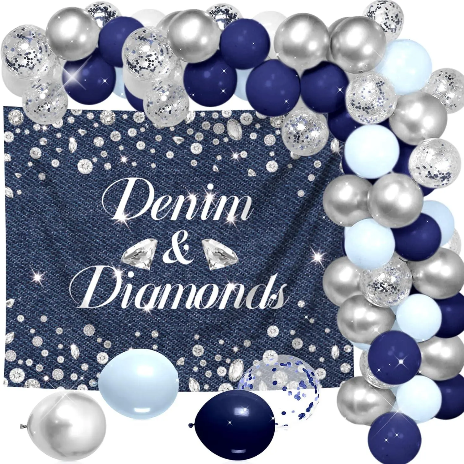 Denim and Diamonds Bachelorette Party Decorations Denim & Diamonds Backdrop | Diamonds and Denim Backdrop Sign Jeans Diamonds Bridal Shower Decor Denim Balloons Denim Diamonds Bachelorette Party Supplies