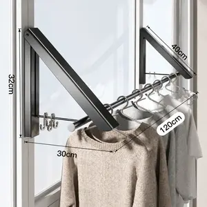 Wall-Mounted Clothes Drying Rack, No Drilling, Space-Saving Design, Load Capacity 25-50kg, Aluminum Alloy Material, Ideal for Multiple Settings