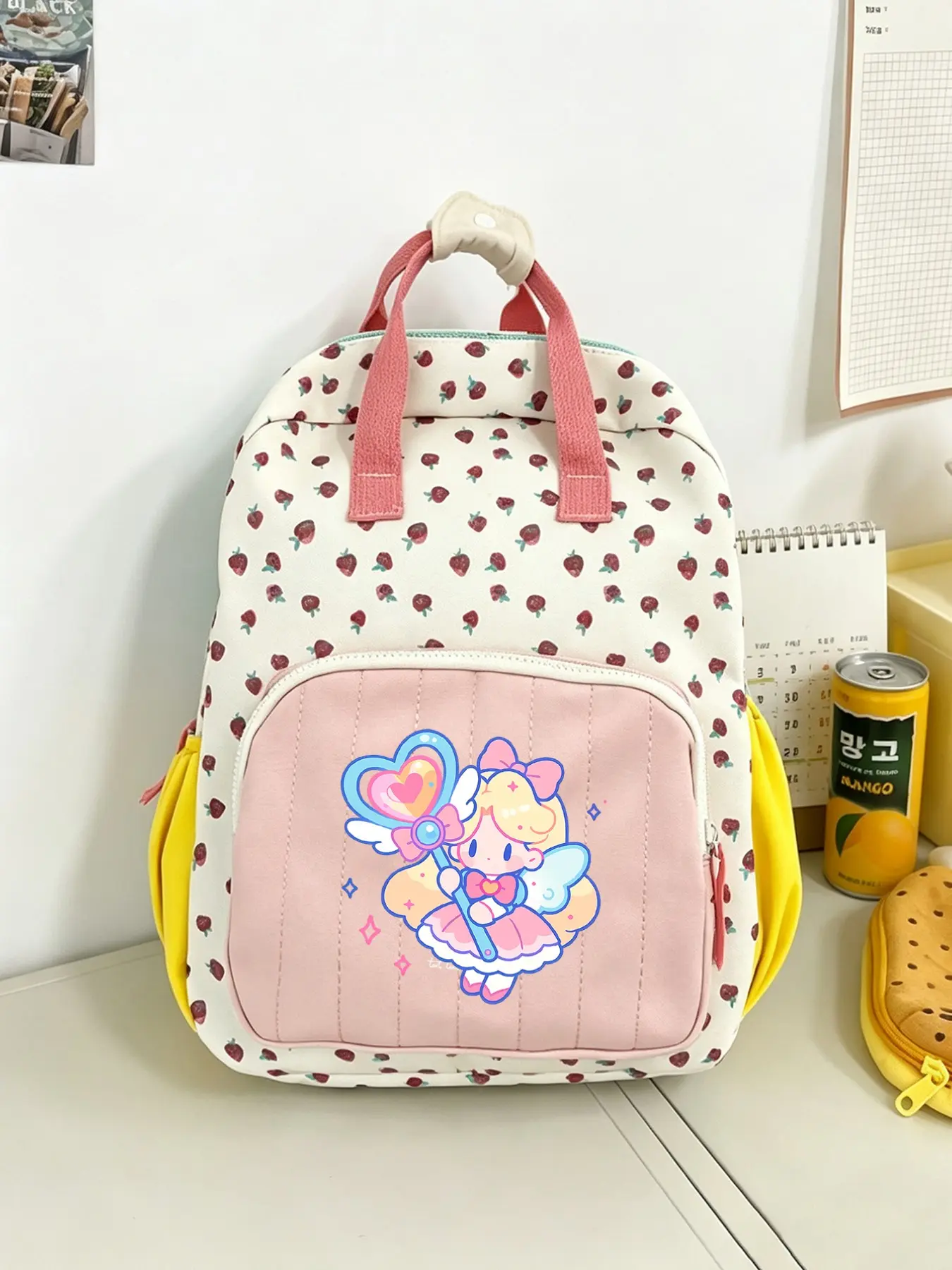 Sweet Strawberry Print Mini Backpack, Lightweight Multi-Pocket School Bag, Cute Casual Commuter Backpack, Adjustable Straps
