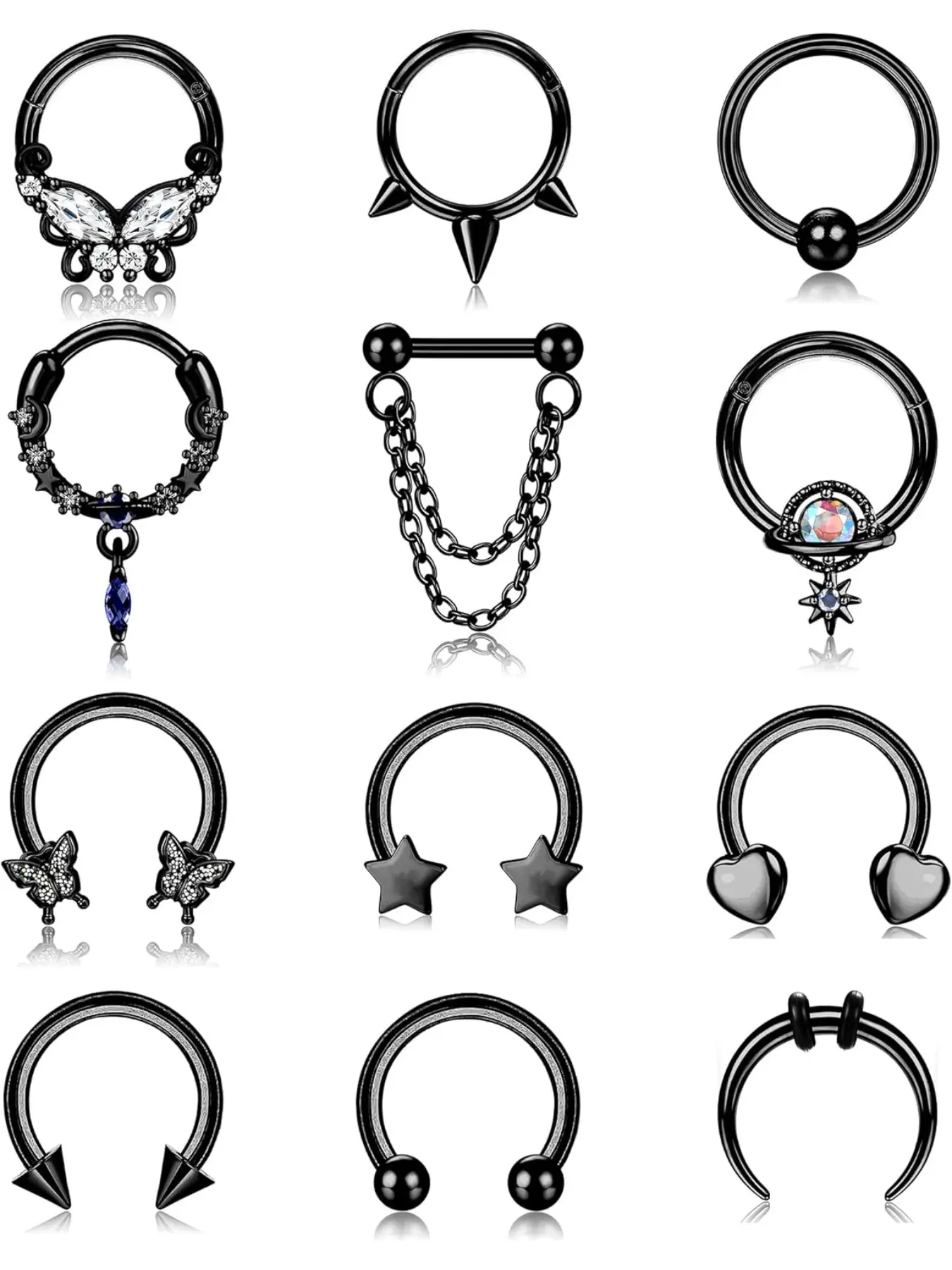 16G Septum Ring for Women Dangle Septum Jewelry Hinged Nose Rings Surgical Steel Star Heart Horseshoe Daith Tragus Helix Cartilage Hoop Earrings Ear Piercings Septum Piercing Jewerly