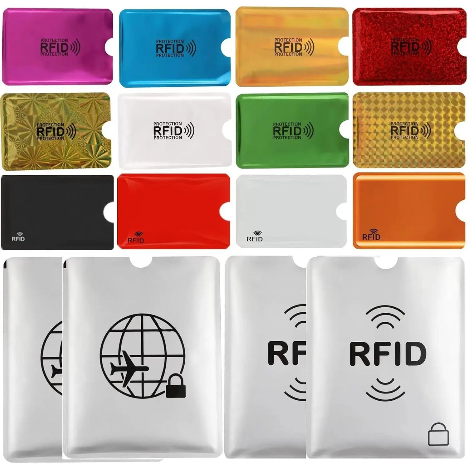 16-Pack RFID Blocking Sleeves Set – 12 Colorful Credit Card Protectors & 4 RFID Passport Holders, Anti-Theft Protection for Credit, Debit & ID Cards(Gift)