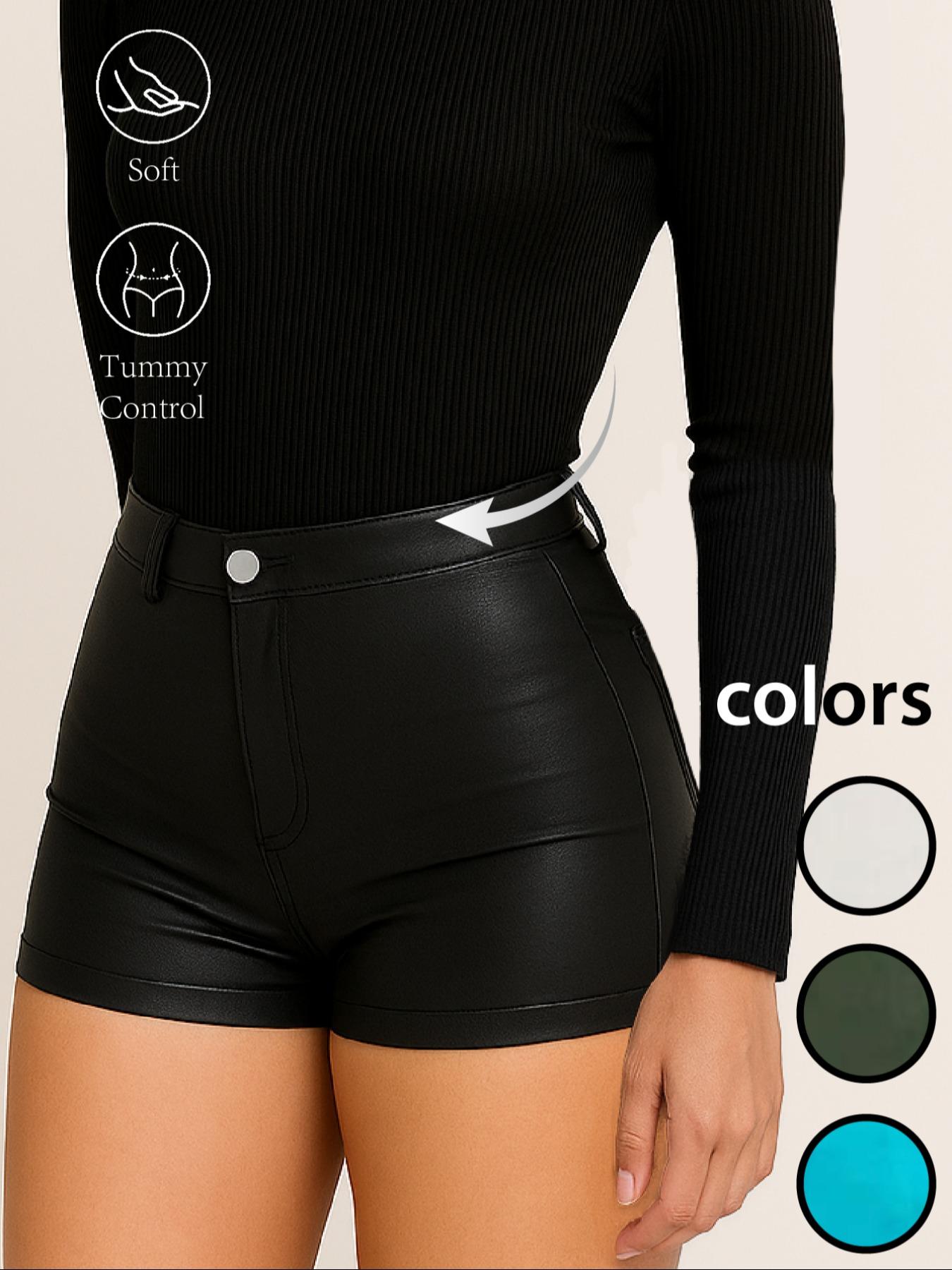 Women's High-Waisted Faux Leather Shorts - Matte Slim-Fit Design - Comfortable Stretchy Fabric - Tummy Control