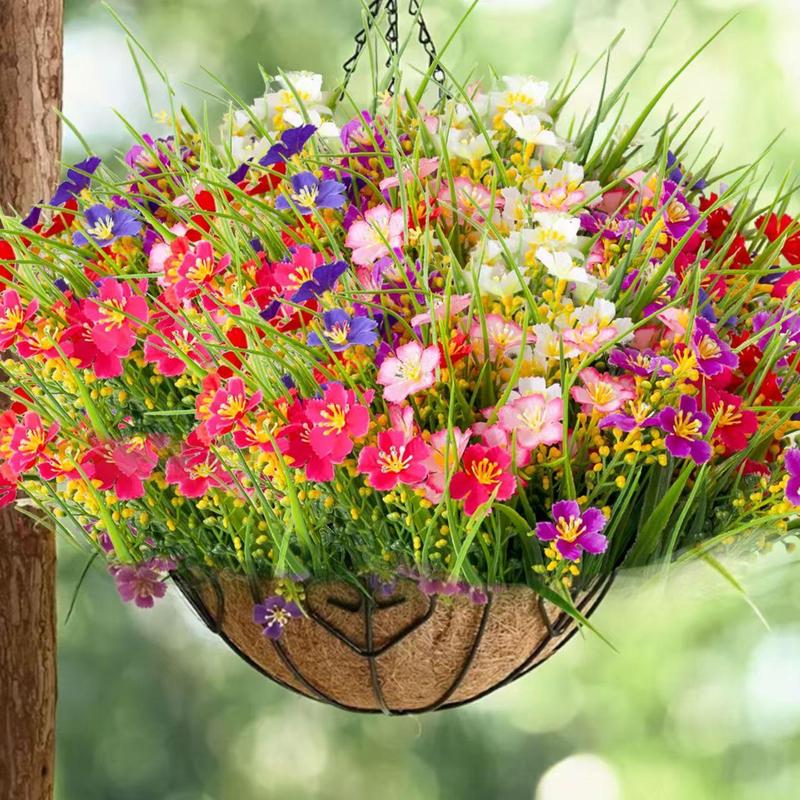 Artificial Flower Bouquet, 12/24pcs Outdoor UV Resistant Plastic Fake Decorative Flowers for Home Indoor Outside Garden Ornaments, Home Decoration Bouquet, Artificial Flower Plant, Plastic Faux Flowers