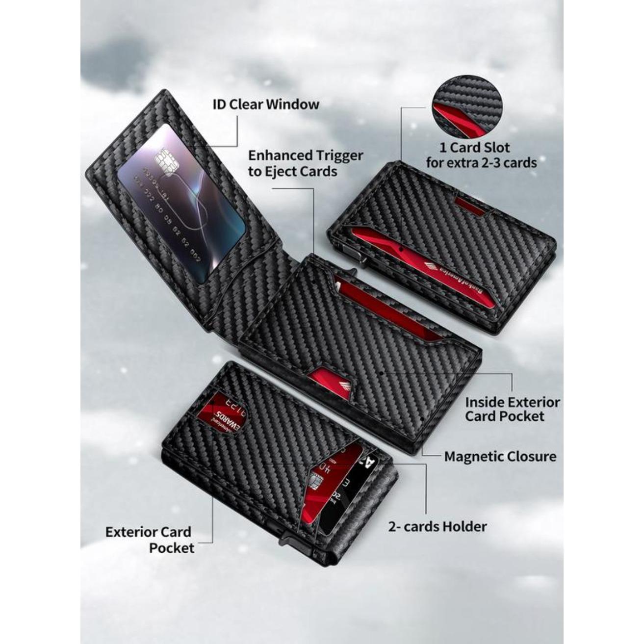 2026 NEW Stylish Black Popup Card Wallet for Men - Slim Design, Secure Storage & Effortless One-Touch Eject Does not support storing cash