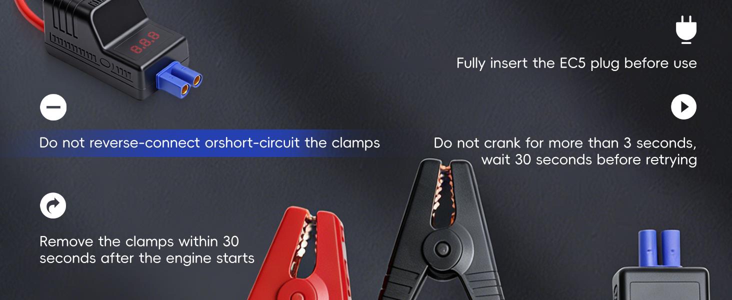 EC5 Smart Jump Starter Clamps, Heavy Duty Replacement Alligator Clips for 12V Portable Car Battery Booster, Universal for SUV/Truck/RV (LCD Screen)