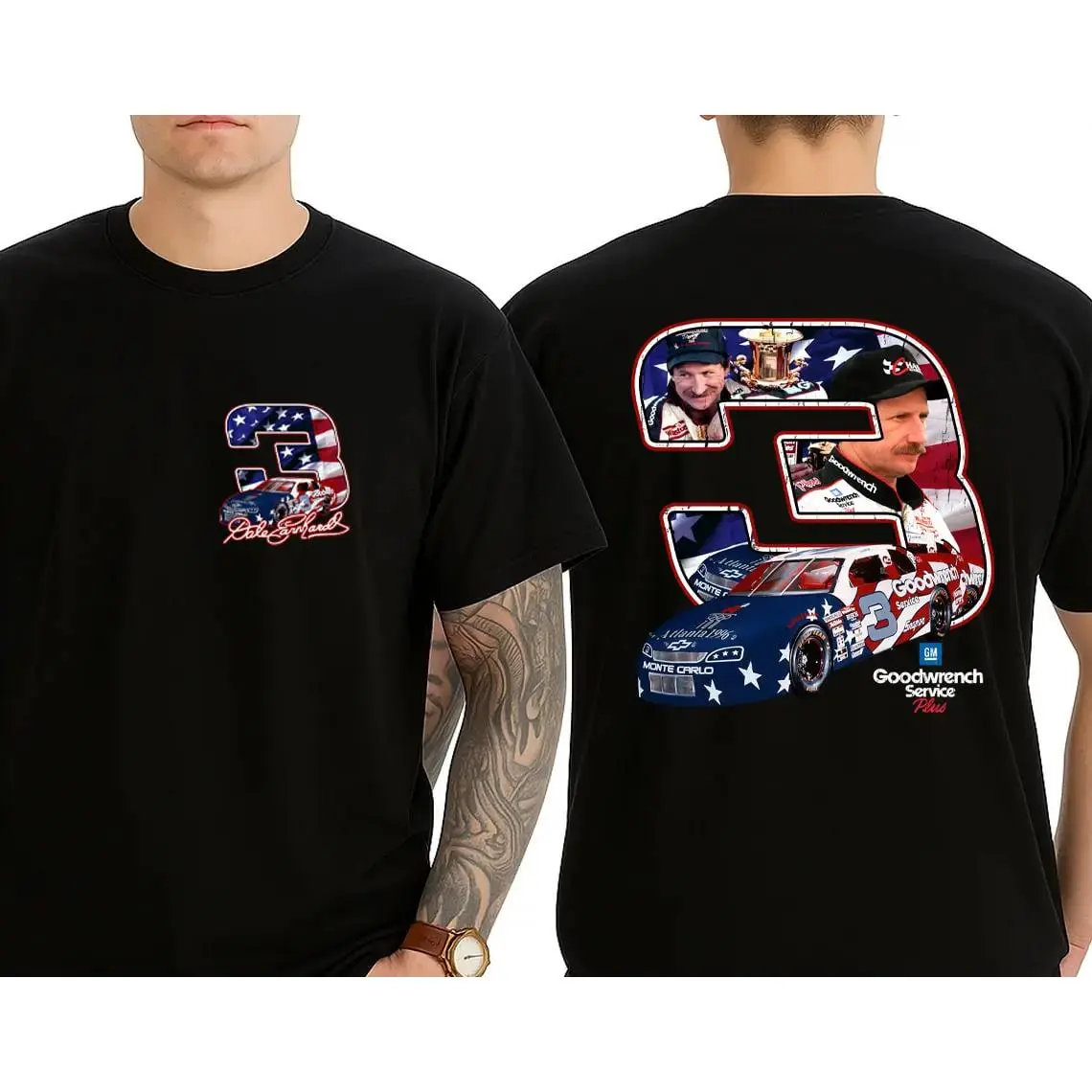 Dale Earnhardt 03 America Car Vintage Print Cotton Blend Heavy Tee, Unisex Fashionable Sports Graphic Front Shirt, Machine Washable, Smooth, Garment, Personalized, Knit, Shortsleeve, Tops, Basic, Casual, Polyester, Fabric