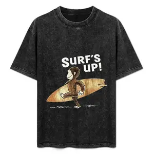 oversized cotton curious George Surfs Up monkey Graphic T-Shirt Animal Cartoon  Gothic Tee Cartoon Gifts Unisex Vintage y2k fashion Casual Streetwear top trending Summer