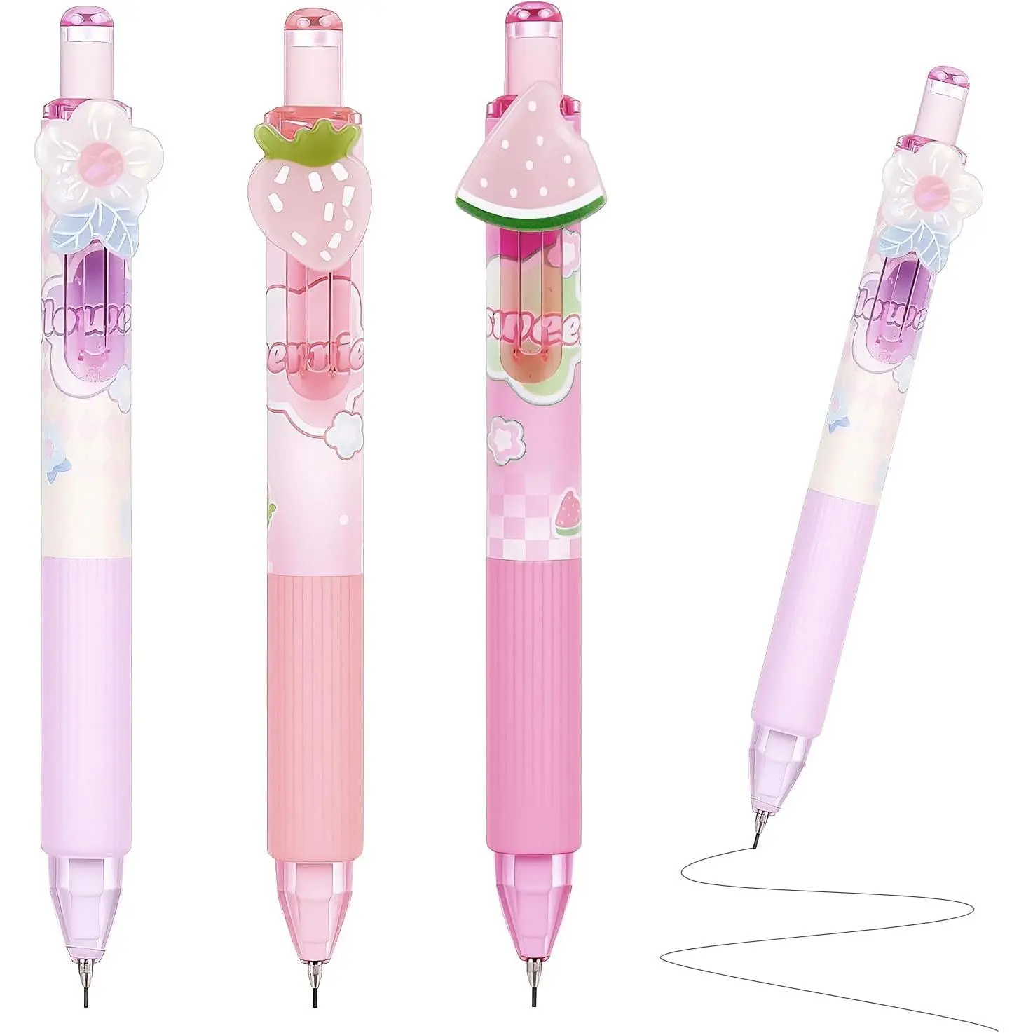 3 count Cute  Strawberry Mechanical Pencils,0.7mm Pencils with Eraser | Kawaii   Design, Ideal for School, Office Writing, Drawing and Gifts for Strawberry Lovers