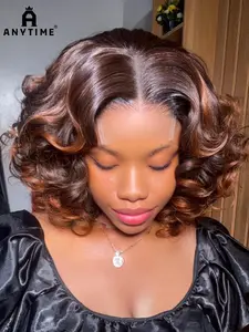 Anytime 250% Density 5x5 Lace Closure Wig, Short Voluminous Wavy Curl Human Hair Wave Wig, Suitable for Women, Multiple Colors Available