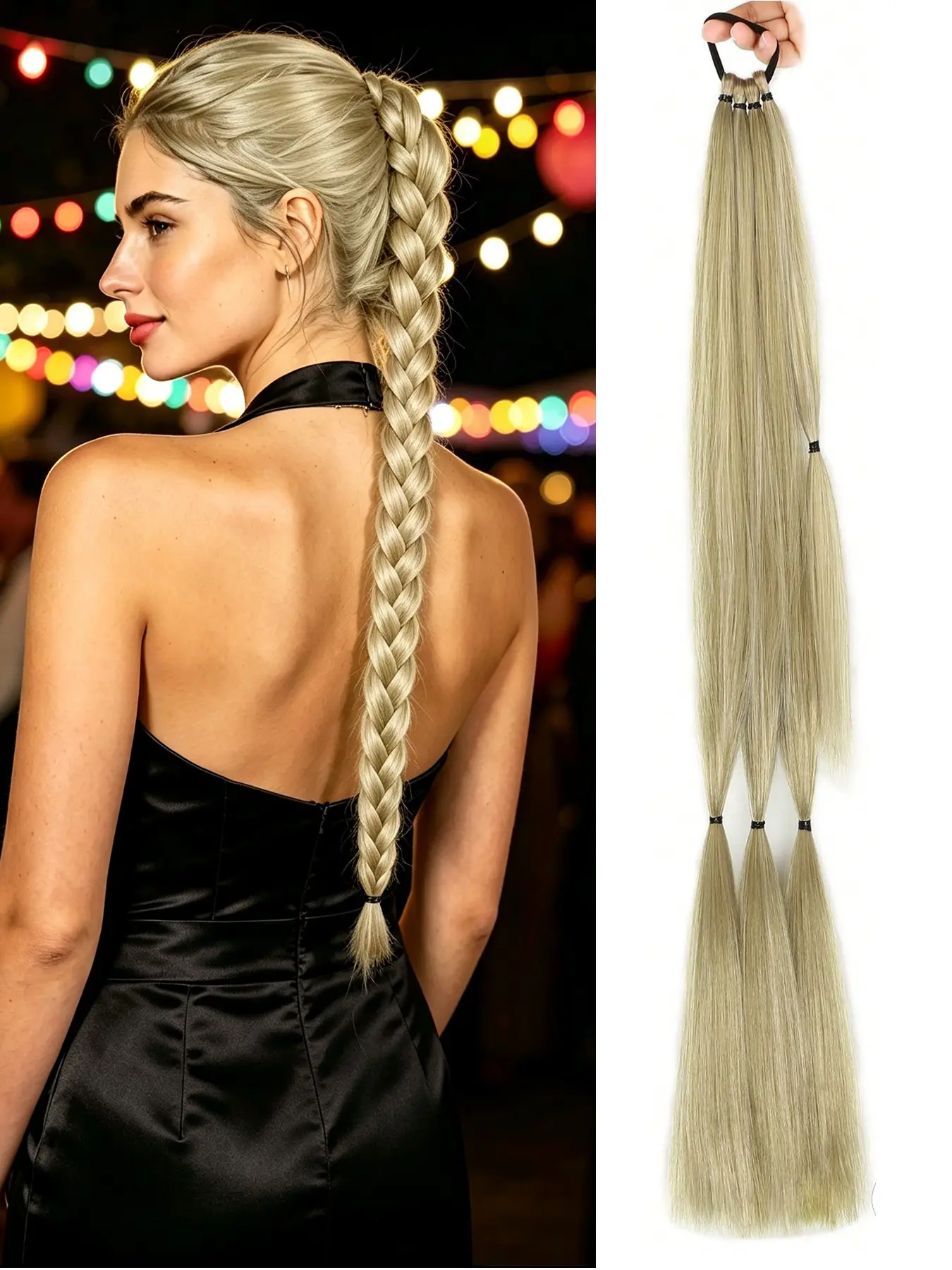 26/30 Inch Synthetic Long Braid Ponytail Extension Hair Tie Straight Sleek Wrap Around Hair Extensions Braiding Ponytail Fluffy Natural Soft Gold Color Hair Ponytail for Women Daily Party Halloween And Christmas Wear Synthetic Ponytail Hairpieces