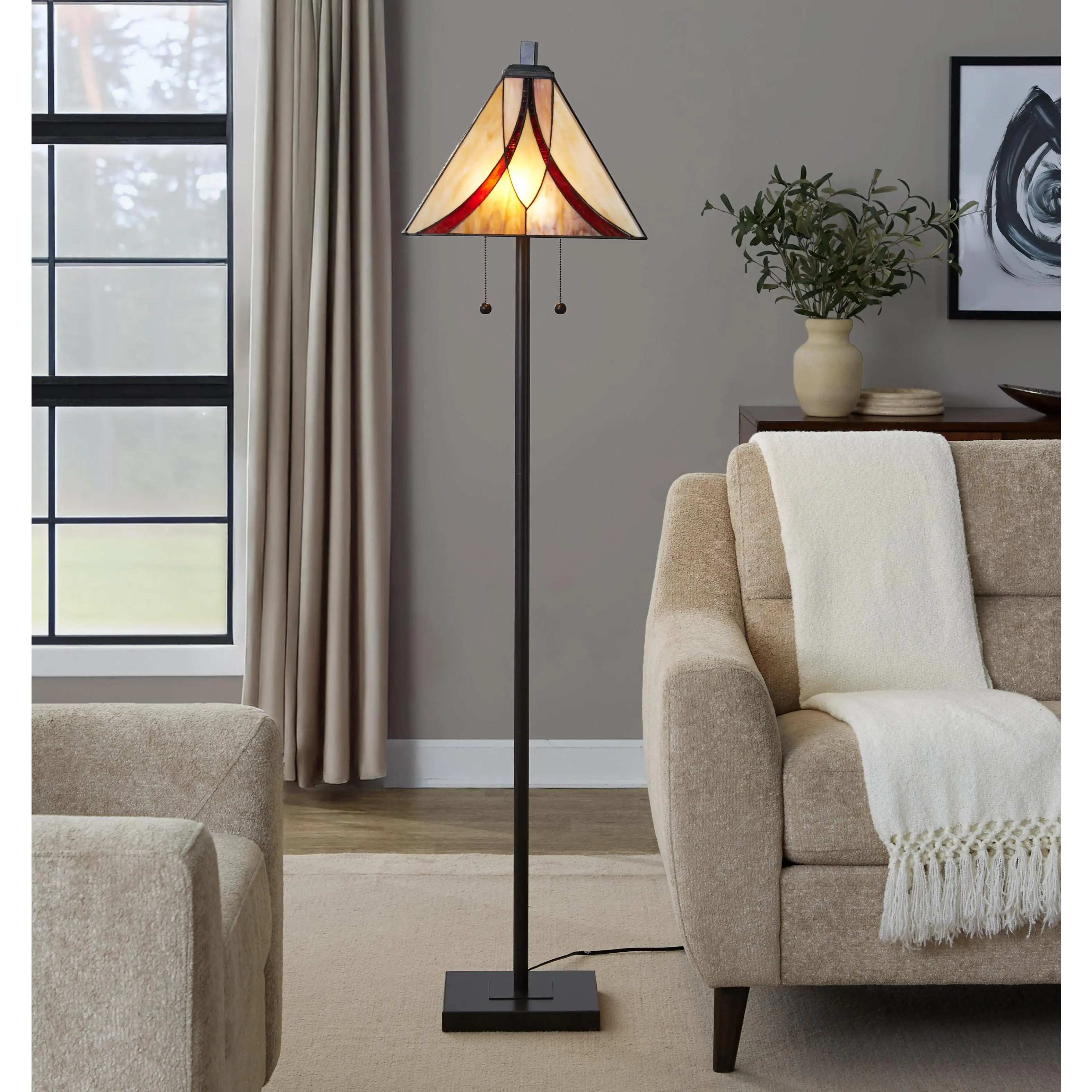 ARCH 63" Floor Lamp Oil Rubbed Bronze Metal with Brown and Cream Glass Shades for Living Room Bedroom Reading Corner Warm Ambient Lighting Tall Standing Lamp, Home Furniture and Household Product Search Terms for US Online Shopping