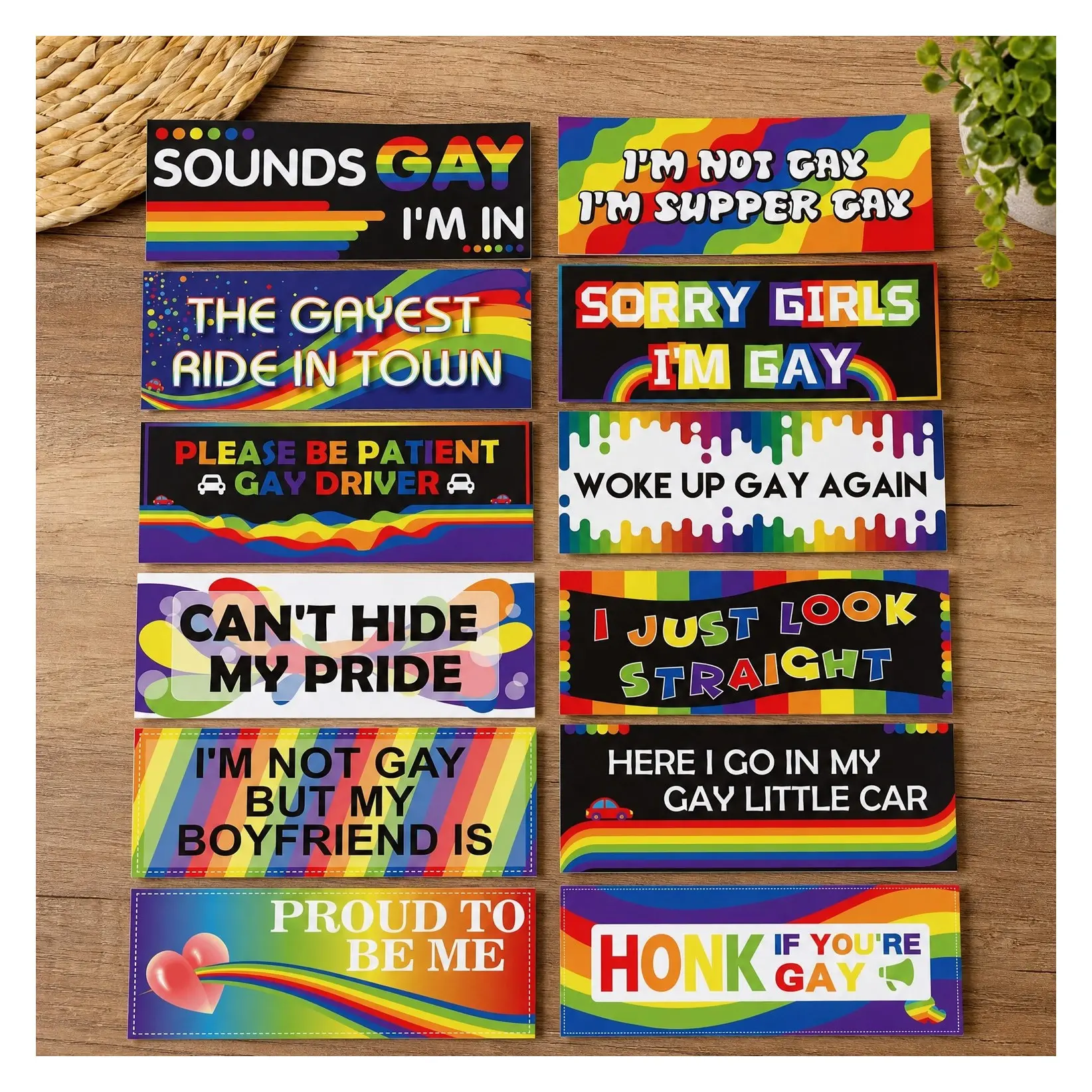 12 Pcs Rainbow Pride Magnetic Car Stickers, Reusable Funny LGBT Bumper Magnets Decals for Cars, Trucks, FridgeGift