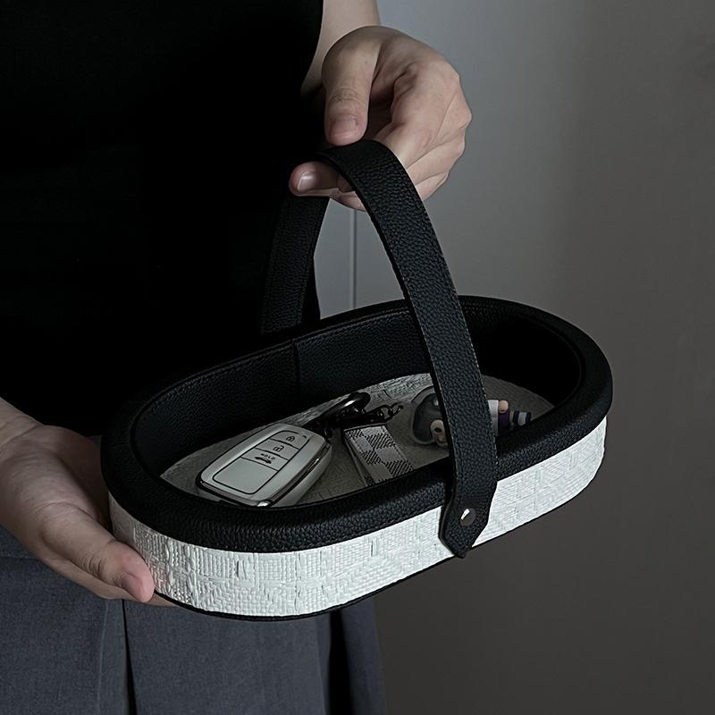 High-grade Sense Light Luxury Leather Tray Table Porch Coffee Table Key Storage Tray Sundry Lipstick Cosmetics Storage Box