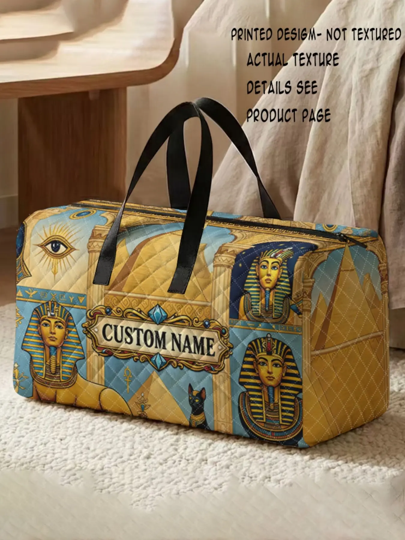 Egyptian God Print Handbag, Large Capacity Travel Suitcase, Portable Overnight Bag, Yoga Training Bag, Shoe Storage Crossbody Bag, Multifunctional Travel Bag