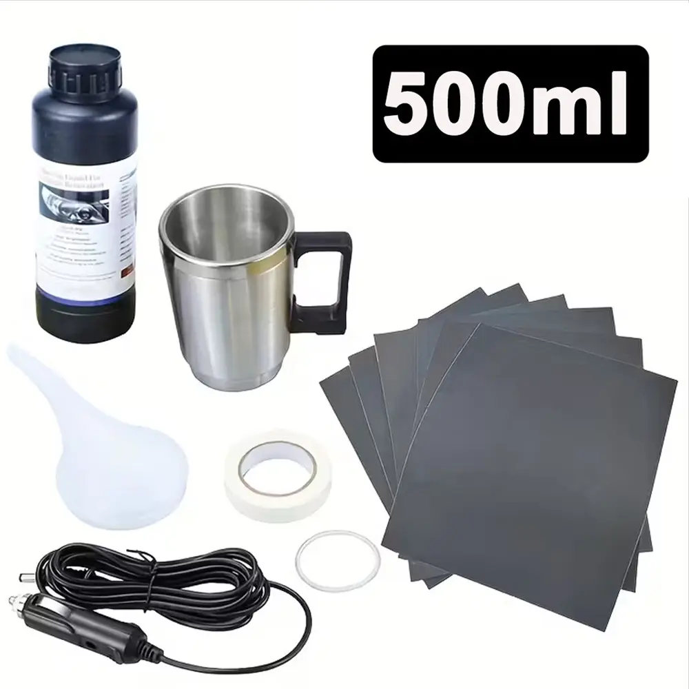 500ML Car Headlight Restoration Kit, Lens Repair Liquid, Crack/foggy Headlight Fix, Compact Design, Vehicle Maintenance Tool Set, Safety